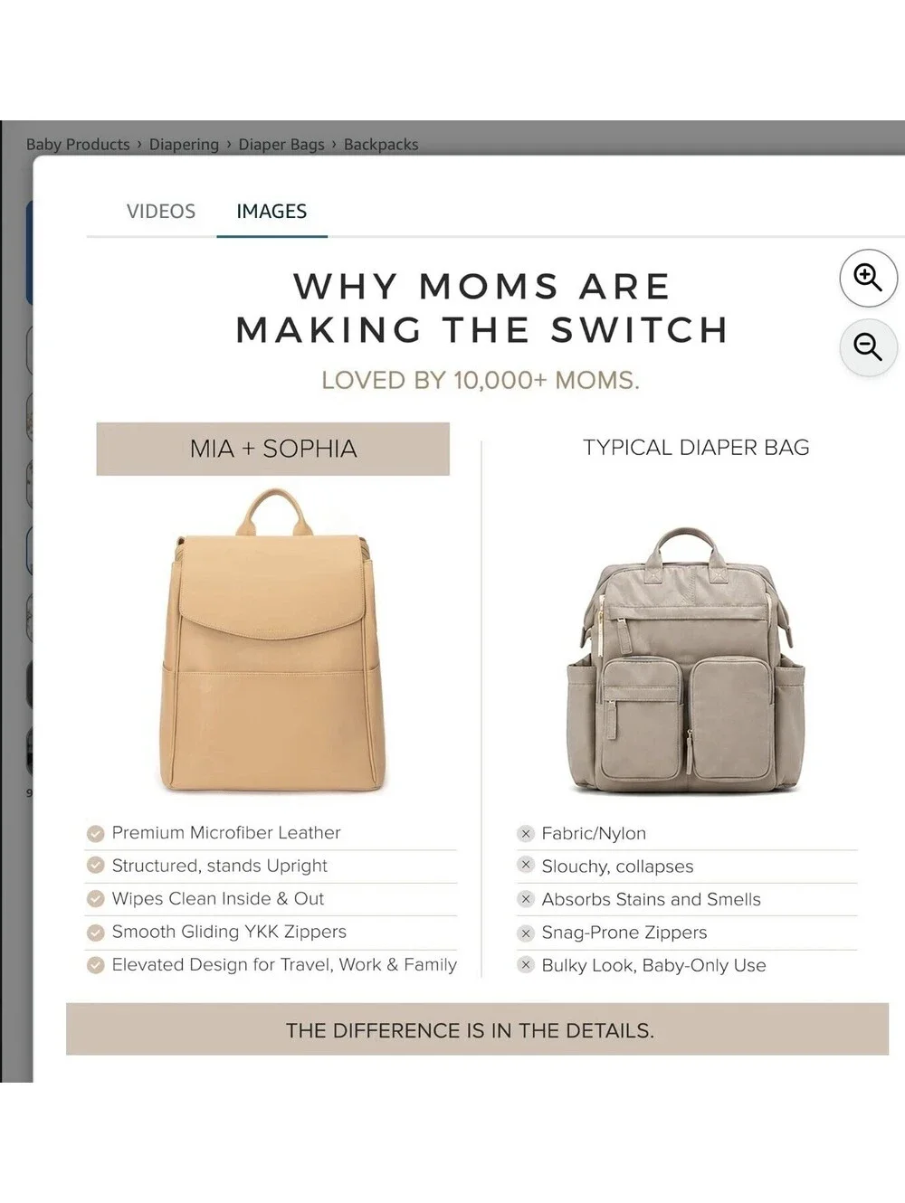 MIA + SOPHIA Tan Microfiber Leather Diaper Backpack w/ USB, Insulated Pockets